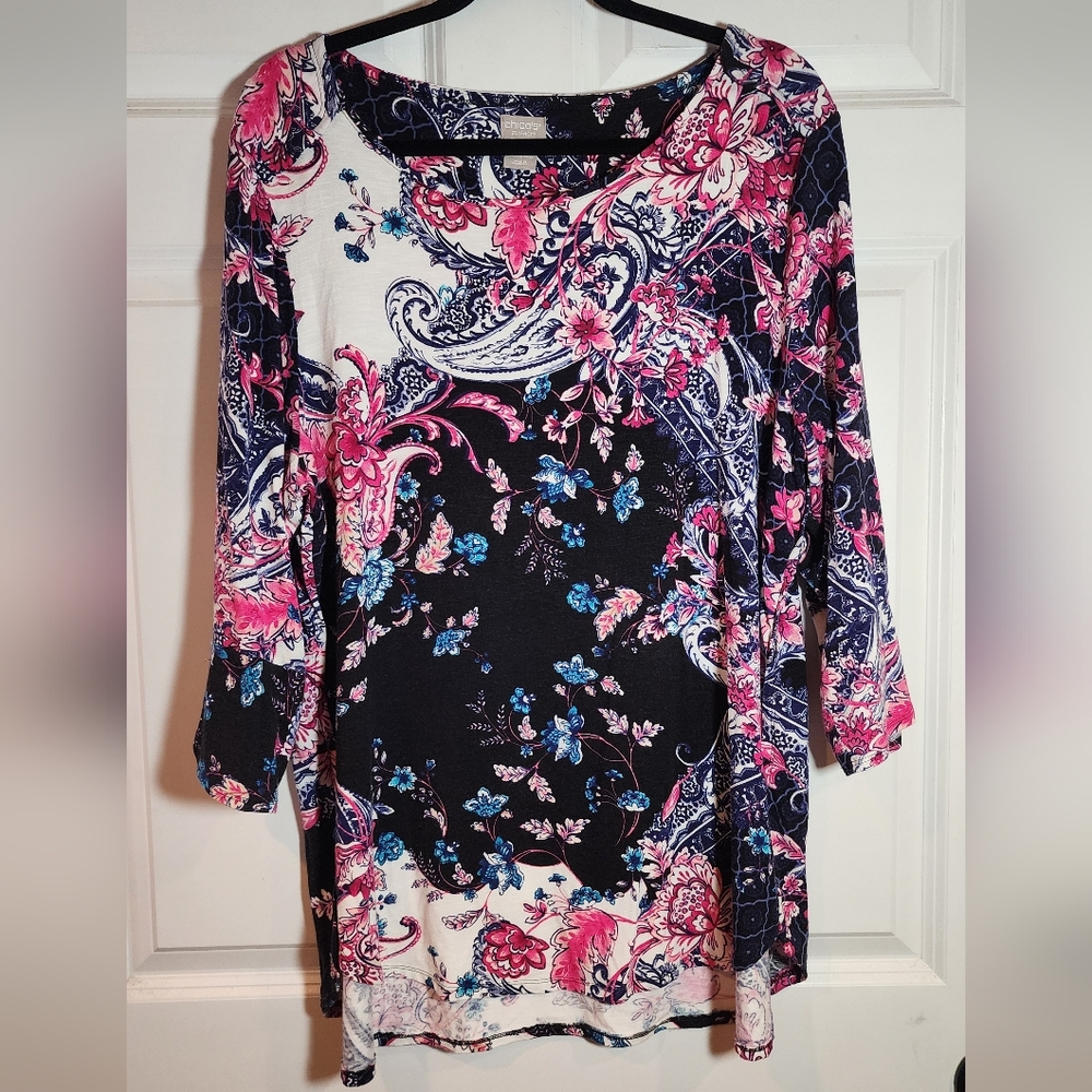 Chico's Zenergy Floral Paisley Print 3/4 Sleeve Top 20/22 Chico's 4